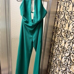 Fashion Nova Teal Halter Wide-Leg Jumpsuit